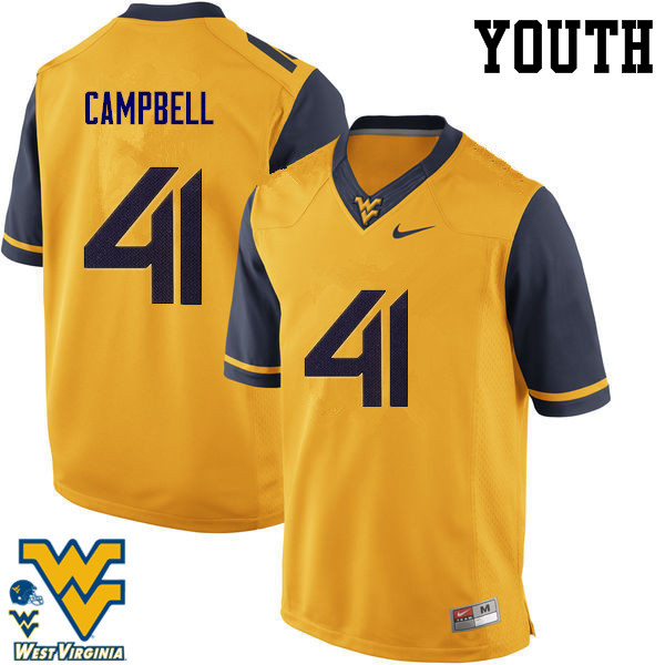 Youth #41 Jonah Campbell West Virginia Mountaineers College Football Jerseys-Gold - Click Image to Close